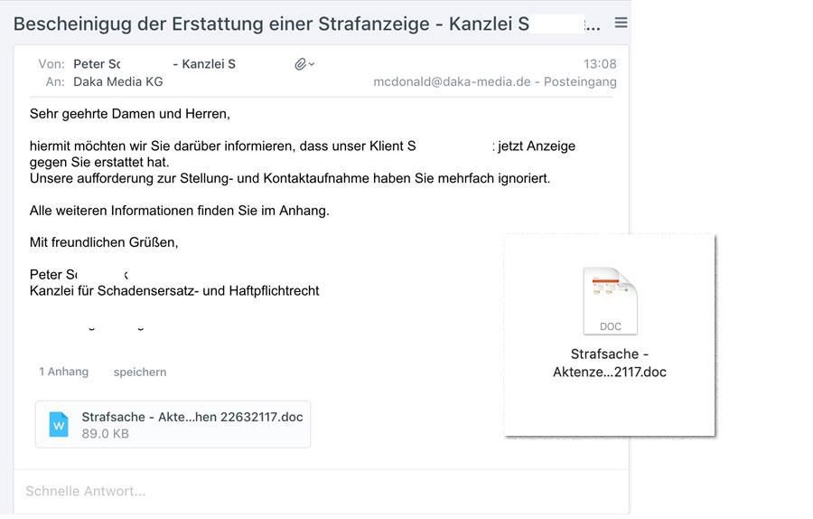 Strafanzeige E-Mail
